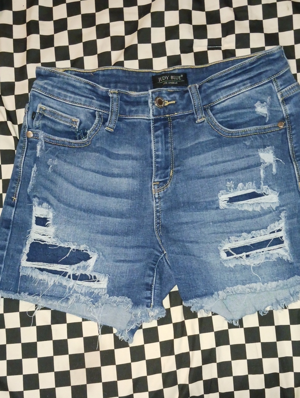 Judy Blue Medium Wash Distressed Denim Shorts